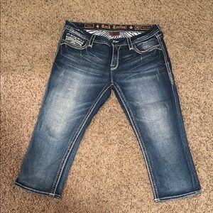 Rock Revival Blue Ankle Cropped Jeans with Vintage Wash